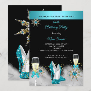 Invitation Turquoise High Heures Black Gold Champagne Party