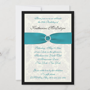 Invitation Turquoise, ivoire, Damas Noires 50e anniversaire