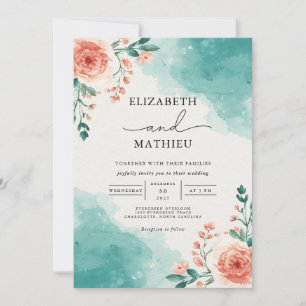 Invitation Turquoise Laver Floral Mariage