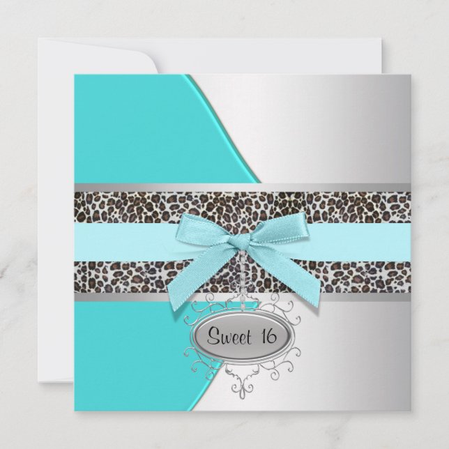 Invitation Turquoise Leopard Sweet 16 Anniversaire (Devant)