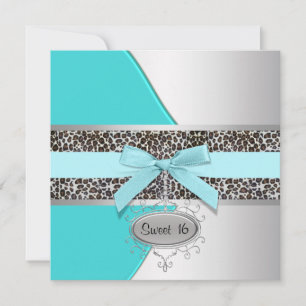 Invitation Turquoise Leopard Sweet 16 Anniversaire