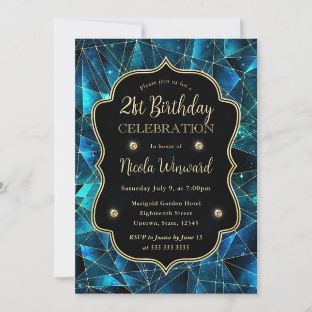 Invitation Turquoise Midnight Crystal Galaxy photo du 21e ann (Devant)