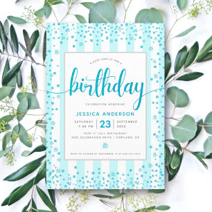 Invitation Turquoise moderne anniversaire écriture à rayures
