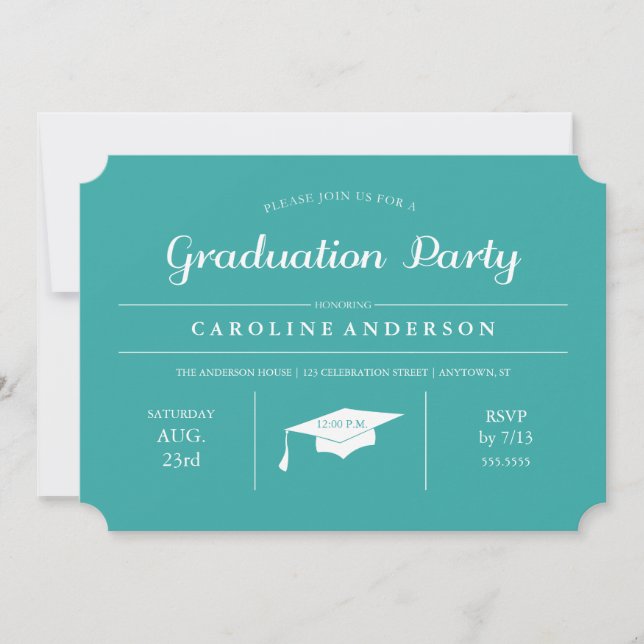 Invitation turquoise Moderne Chic Graduation (Devant)