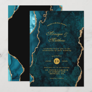 Invitation Turquoise moderne et or Agate Pierre Mariage Invit