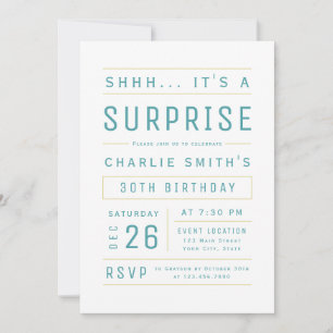 Invitation Turquoise Moderne Typographie Simple Surprise Anni