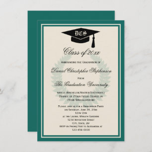 Invitation Turquoise Monogram Laurel Classic College