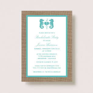 Invitation Turquoise Monogram Seahorse Beach Bachelorette