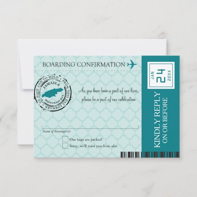 Invitation Turquoise Montego Bay Jamaïque RSVP (Devant)