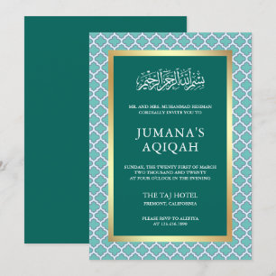 Invitation Turquoise Motif Quatrefoil Marocain Islamique Aqiq