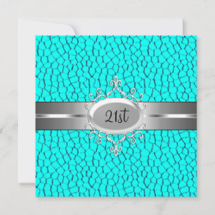Invitation Turquoise Noir Argent Bijou Fête des 21 ans