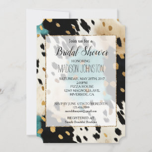 Invitation Turquoise Noir Crème Or Cowgirl Occidental Cuir De