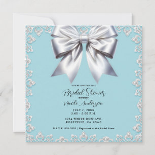 Invitation Turquoise Œuf de Merle Bleu Grand Nœud Blanc Marié