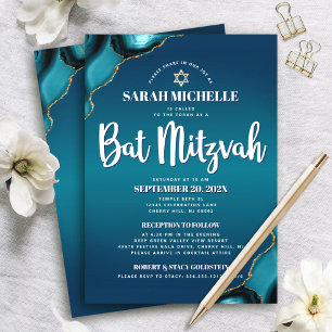 Invitation Turquoise Ombre Bar Mitzvah Agate Script 2 Lieu