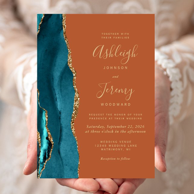 Invitation Turquoise Or Agate Brûlé Orange rouille Mariage (Créateur téléchargé)