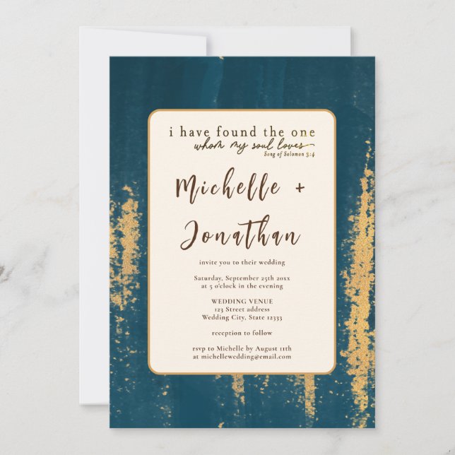 Invitation Turquoise or moderne Art Bible Verse Mariage chrét (Devant)
