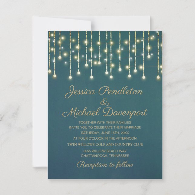 Invitation Turquoise or Parties scintillant chaîne Fairy Mari (Devant)