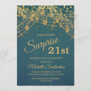 Invitation Turquoise or Parties scintillant String lumières 2