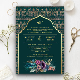 Invitation Turquoise or Peacock Anand Karaj Sikh Mariage