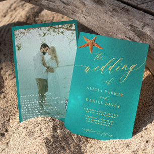 Invitation Turquoise or script photo code QR destination mari