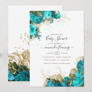 Invitation Turquoise & Or Vintage Shabby Baby shower floral