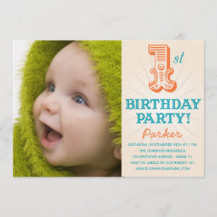 INVITATION TURQUOISE & ORANGE 1ER   PREMIER ANNIVERSAIRE INVI
