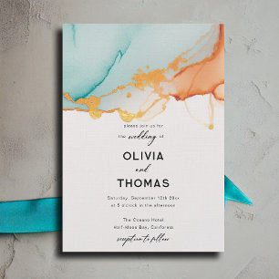 Invitation Turquoise orange moderne minimaliste Mariage de au