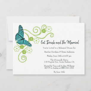 Invitation Turquoise papillon floral Dîner de répétition Invi