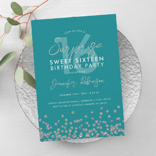Invitation Turquoise Parties scintillant Argent Surprise Swee
