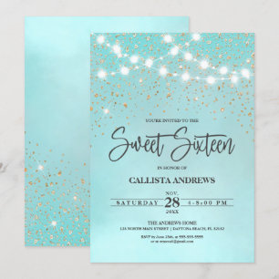 Invitation Turquoise Parties scintillant bleu or éclat lumièr
