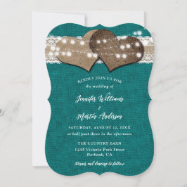 Invitation Turquoise Pays Burlap Lace String Mariage