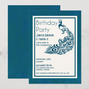 Invitation Turquoise Peacock l Chic Design élégant Anniversai