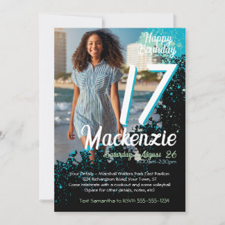 Invitation Turquoise peinture Splatter Photo 17e anniversaire