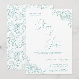 Invitation Turquoise Peony Elegance Mariage