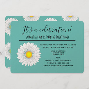 Invitation Turquoise Pretty Little Daisy 21e fête d'anniversa