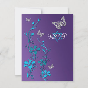 Invitation Turquoise, Purple Floral, Butterflies RSVP Card