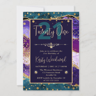 Invitation Turquoise & Purple & Gold Parties scintillant Agat