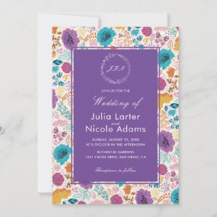 Invitation Turquoise Purple Jaune Fleurs de prairie de printe