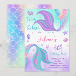 Invitation Turquoise Purple Mermaid Queues Anniversaire Invit