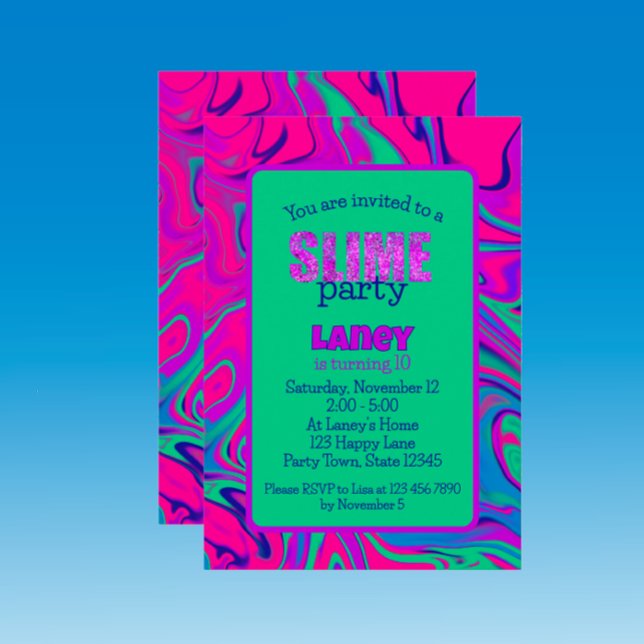 Invitation Turquoise Purple Slime Party Filles Anniversaire (Throw a fun slime themed birthday party with this unique cool custom teal pink invitation
)