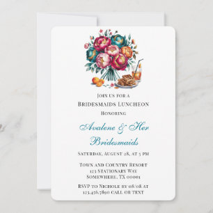 Invitation Turquoise Red Orange Bouquet Floral Bridesmaitres 