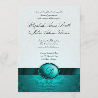 Invitation Turquoise Ribbon Mariage damassé