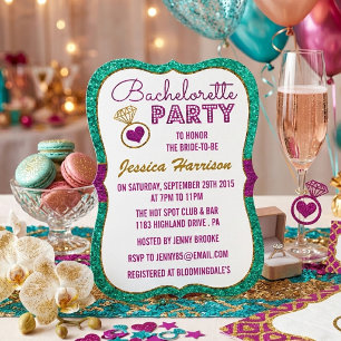 Invitation Turquoise, Rose et Paillettes Dorées Enterrement d