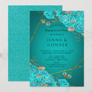 Invitation Turquoise Rose Gold Geometry Engagement Party