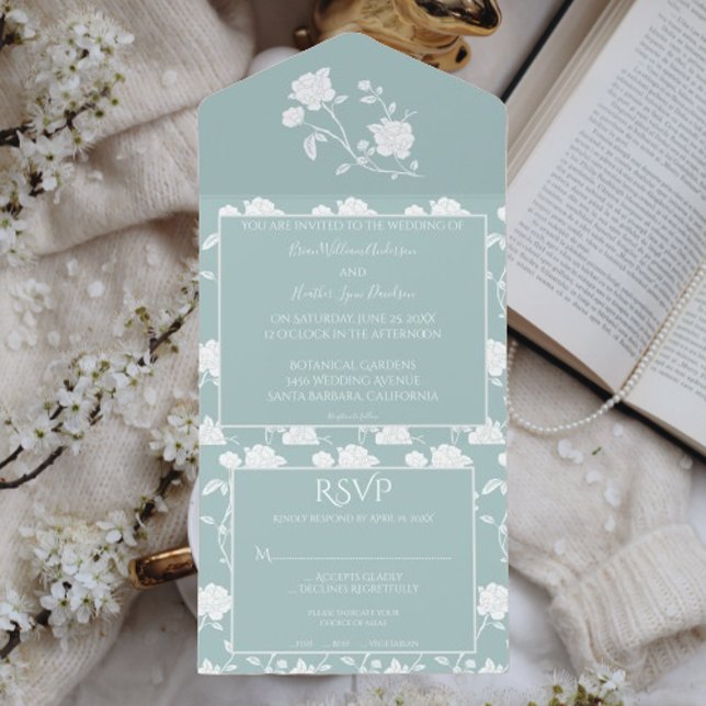 Invitation turquoise Rose Mariage Tout en un (Teal Rose All in One Wedding Invitation)