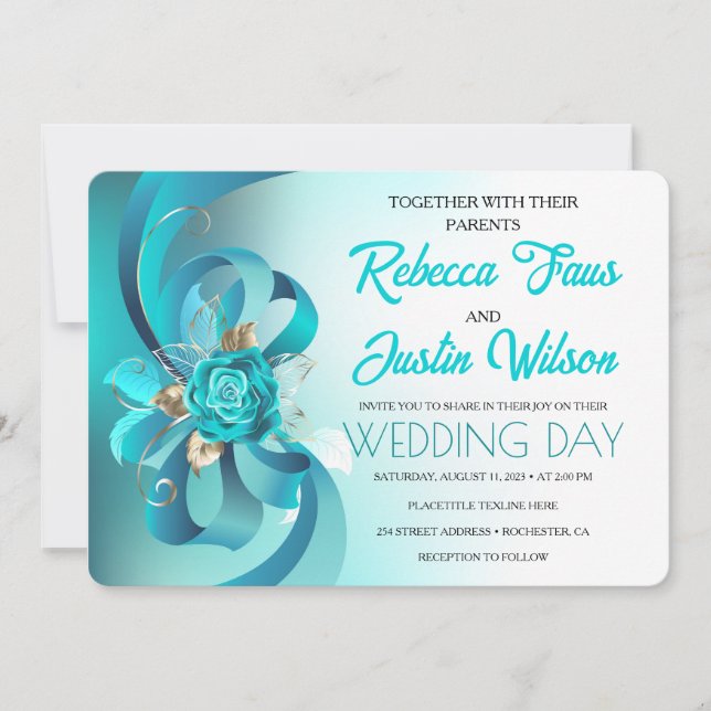 Invitation Turquoise Roses Tiffany Floral Moderne Bohème (Devant)