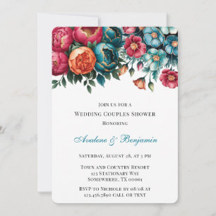 Invitation Turquoise Rouge Orange Floral Or Mariage Couples D