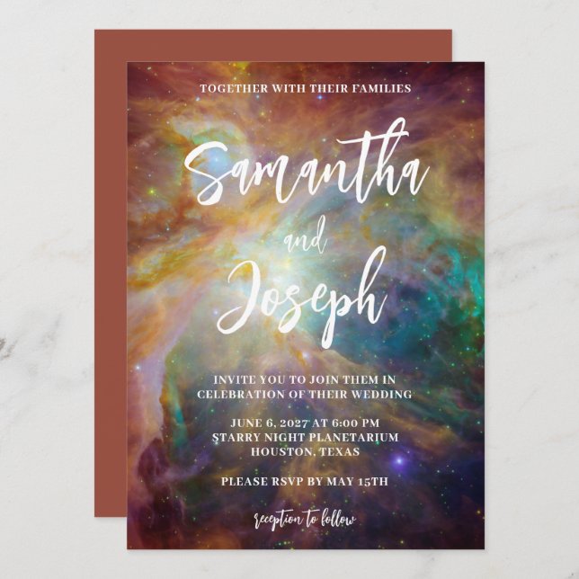 Invitation Turquoise rouille Orion Nebula Celestia Mariage (Devant / Derrière)