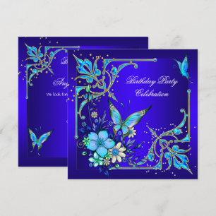 Invitation Turquoise Royal Blue Butterfly fête d'anniversaire
