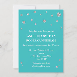 Invitation Turquoise Sarcelle Argent Pailleté Mariage Moderne
